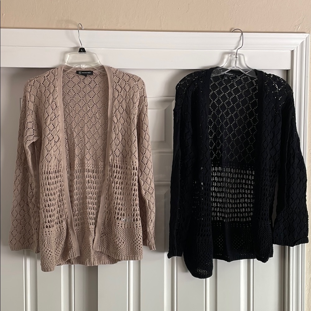INC International Concepts Black and Tan Open-Knit Cardigans